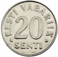 (1999) Монета Эстония 1999 год 20 центов   Сталь  XF